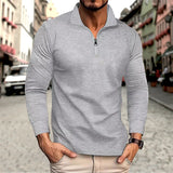 Men's Business Casual Polo Long Sleeve T-shirt spring and autumn Twill jacquard zipper polo shirt Comfortable and Breathable Top