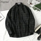 Shirts Men Winter Fleece Plaid Loose Trendy Basic Black Simple Thermal Camisa Masculina Fashion Daily Casual Clothing Handsome
