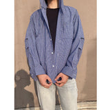 Spring Long Sleeved Shirt Men Oversized Blue Casual Shirt Mens Streetwear Korean Loose Hooded Shirt Man Fashion Shirts M-2XL