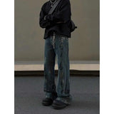 Street men and women trendy personality retro blue splashed ink design straight leg jeans couple hip-hop loose casual pants y2k