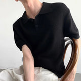 New Men Fashion T-shirt Luxury Hollow Out Polo Shirt Leisure Short Sleeve Solid Color Breathable Knitwear High Quality Tops