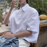 College Style Youth Wear Short-Sleeved Shirt Men Summer New Fashion High-End Handsome Casual Solid Color Y2k White Shirt