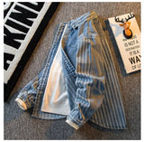 American Striped Spliced Denim Jacket Men 2025 Autumn Trendy Handsome Men Women Casual Loose Work Shirt Jacket Aesthetic Chic