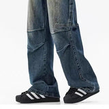 American spring and autumn large pocket straight leg workwear jeans for men and women high street loose retro casual pants y2k