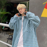 Harajuku Long Sleeve Plaid Shirts Men Autumn Loose High Street All-match Shirt Gentleman Camisa Check Tops Stylish 5XL-M