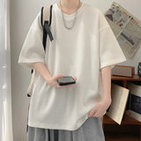 Summer Men's Texture T Shirt Leisure Half Sleeve V Neck Solid Color Loose Basic TShirt Popular Streetwear White/Black/Apricot