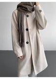 2025 New Autumn Winter Mens Imitation Wool Trench Coat Mid Length Stand Collar Solid Color Windproof Warm Two Button Outerwear