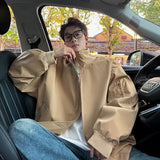 Spring New jacket man baggy Bomber jacket Windbreaker Men's Zipper Casual Jacket Solid loose coat Fashion trend Stand collar