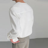 Fashion Men Shirt Solid Color Loose V Neck Long Sleeve Men Clothing Streetwear Korean Style Casual Shirts Men S-5XL