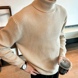 New Korean Retro Men Basic Sweater Luxury Knit Solid Color Turtleneck Long Sleeve Pullover Casual Textured High Quality Knitwear