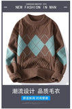 Korean style autumn and winter street fashion personalized splicing round neck sweater for couples loose and casual knitted top