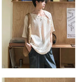 Street Punk Shirt Off-shoulder Hollow T-shirt American 2025 New High-end Style Fashionable Casual Loose Short Sleeves