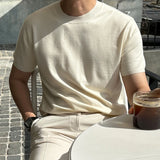Summer Casual Mens Ice Silk Knit Tops Leisure Breathable Solid Color Slim Knitting T Shirts Men Fashion Short Sleeve Tees