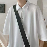 Trend Zipper Patchwork Plus Size Polo Shirts Men's Summer Short Sleeve Solid Loose Street Casual Tops Fashion Korean Men Clothes