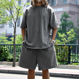 Summer New Men's Set Japanese Style Plus Size Casual Loose Sports Suit Short Sleeve T-shirt Shorts Two-piece Men's Clothing