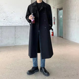 Korean Style Spring Trench Coat Man Streetwear Windbreaker Men Solid Business Casual Loose Sashe Fashion Long Overcoat 남성 트렌치코트