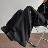 Fashion Black Casual Pants Men Buttons Design High Street Hip-hop Wide Leg Mopping Trousers All-match Casual Korean Style
