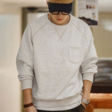 Vintage Heavyweight Round Neck Fleece-lined Hoodie Casual Sporty Thickened Warm Top for Men's Fall and Winter Sweatshirt
