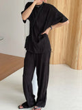 Mature Style Two-piece Set of Wavy Pleated Short-sleeved T-shirt Men's Loose Casual Straight-dial Long Trousers Tracksuit Summer