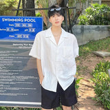 Summer Men's Clothing Light Luxury Jacquarded Suit Collar Shirts Streetwear Button-down Short Sleeve Retro Leisure Fashion M-3XL