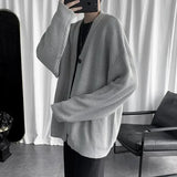 Knit Sweater Male Black Coat Cardigan Men's Clothing Japanese Harajuku Fashion V Neck Plain Solid Color Jacket Knitwears X Ugly