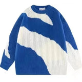 Korean style autumn and winter men and women trend splicing round neck sweater for couples loose retro Harajuku knitted top y2k