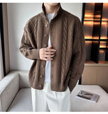 New Korean Style Jacquard Men Cardigan Jackets Fashion Luxury Knitted Button-down  Long Sleeve Sweater Coat Winter Warm Knitwear