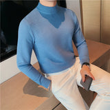 Male High End Fashion Knitted Pullover Sweater Men Half Turtle Neck Winter Woolen Casual Jumper Clothes