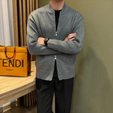 Japanese Stand Collar Men Cardigan Jacket Light Luxury Trendy Knitted Zip-up Long Sleeve Sweater Coat Premium Quality Knitwear