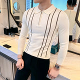 Men's Jersey Luxury Polo Neck Zipper Knit Sweater Casual Fashion Solid Color Long Sleeve Pullover Premium Quality Knitwear M-3XL