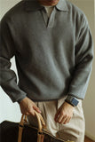 New American Chic Men Polo Sweater Luxury Trendy Business V Neck Knit Solid Color Pullover Leisure Slim-fit Long Sleeve Knitwear