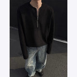 Spring Long Sleeved T-shirt Men Casual Pleated T Shirt Men Streetwear Korean Loose Zipper Pullover T Shirt Mens Sweatshirt