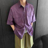 High Quality Solid Pockets Shirts Black Blouses Summer Korean Smooth Short Sleeve Shirt Streetwear Oversize Cargo Shirts