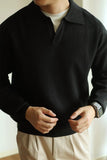 New American Chic Men Polo Sweater Luxury Trendy Business V Neck Knit Solid Color Pullover Leisure Slim-fit Long Sleeve Knitwear