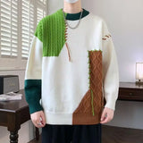 American street style men and women trendy personalized round neck sweater couple winter high street loose retro casual knitted
