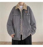 New American Fleece-lined Men Padded Jackets Luxury Harajuku Long Sleeve Streetwear Winter Trendy Chic Turn-down Collar Coats