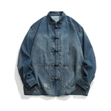 Chinese Style Denim Jacket Spring Autumn Denim Jacket Gradient Washed Japanese Casual Large Pocket New Chinese Tang Style Jacket