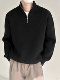 Man Clothes Solid Color Zip-up Knitted Sweaters For Men Black Zipper Plain Pullovers Stylish Casual Winter Fun Neck A