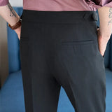 Men's Fashion High Waist Suit Pants England Style Slim Fit Long Toursers Male Quality Daily Work Casual Bottoms Wear Adjustable