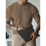 Men's Clothing Light Luxury Knit O Neck Short-sleeved T Shirt Solid Color Leisure Korean Popular Streetwear Slim Knitwear M-3XL