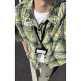 Summer Short Sleeved Shirt Men Retro Plaid Shirt Men Streetwear Hip-hop Loose Tie Dye Shirt Man Fashion Shirts Plus Size 4XL