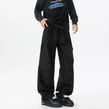 Casual Pants Mens Straight Loose Fit Spring Summer Elastic Waistband Plus Size Patchwork Design Side Pocket Big Size