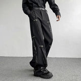Men's Pants Autumn Winter Metal Buckle Design PU Leather Splicing New Fashion Solid Color Darkwear Trousers
