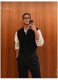New Korean Fashion Polo Neck Men Sweater Vest Light Luxury Retro Business Knitted Sleeveless Waistcoats Leisure Premium Knitwear
