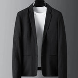 Men Two-piece Suit Striped Pleated Men Blazer Pants Set Pleated Drawstring Loose Lapel Pockets Thin Formal Business Men Set