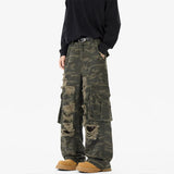 Ripped Camo Jeans Men 2025 New Loose Straight Leg Denim Pants Outdoor Hiking Trousers Casual Comfort Street Style Fashion