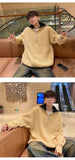 American autumn and winter men and women trendy personality lazy style zipper lapel couple loose knit pullover sweater harajuku