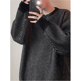 New Japanese Trendy Men Sweater High Street Patchwork Knitted O Neck Long Sleeve Pullover Casual Loose Premium Quality Knitwear