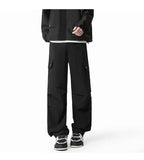 Black Casual Pants Men Fashion Retro Pocket Cargo Pants Men Japanese Streetwear Hip-hop Loose Straight Pants Mens Trousers