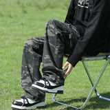 Autumn New Men's Fashion Korean Wide Leg Jeans Camouflage Patch Pocket Loose Straight Trousers Elastic Waist Pants Male